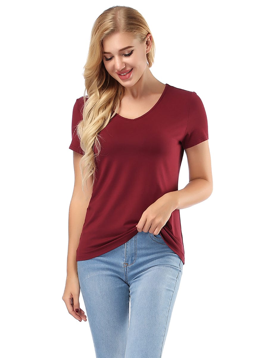 Wholesale Clearance Sale Short Sleeve T-Shirt V Neck Comfortable Skinny Solid Color Loose Top