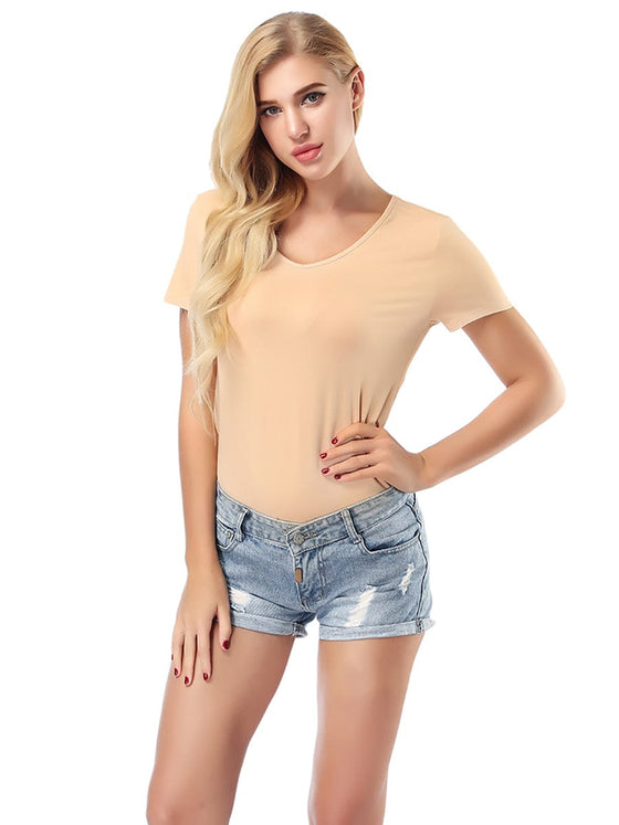 Wholesale Clearance Sale Short Sleeve T-Shirt V Neck Comfortable Skinny Solid Color Loose Top