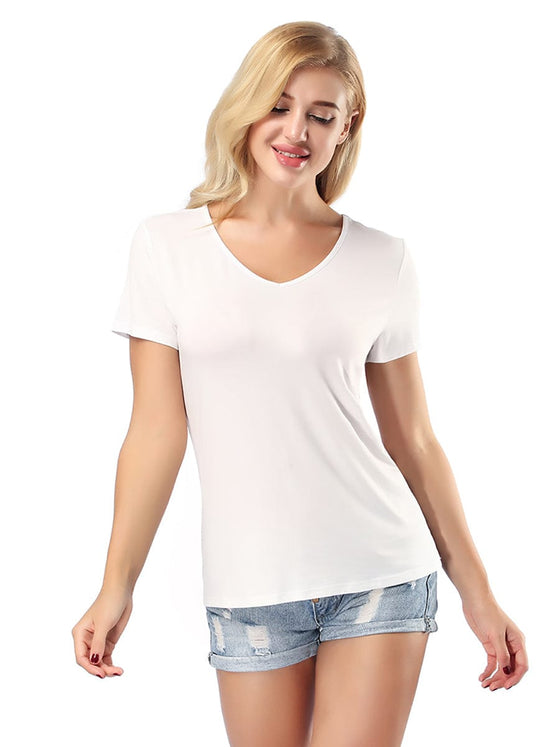 Wholesale Clearance Sale Short Sleeve T-Shirt V Neck Comfortable Skinny Solid Color Loose Top