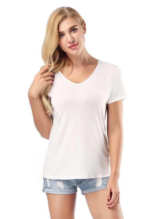 Wholesale Clearance Sale Short Sleeve T-Shirt V Neck Comfortable Skinny Solid Color Loose Top