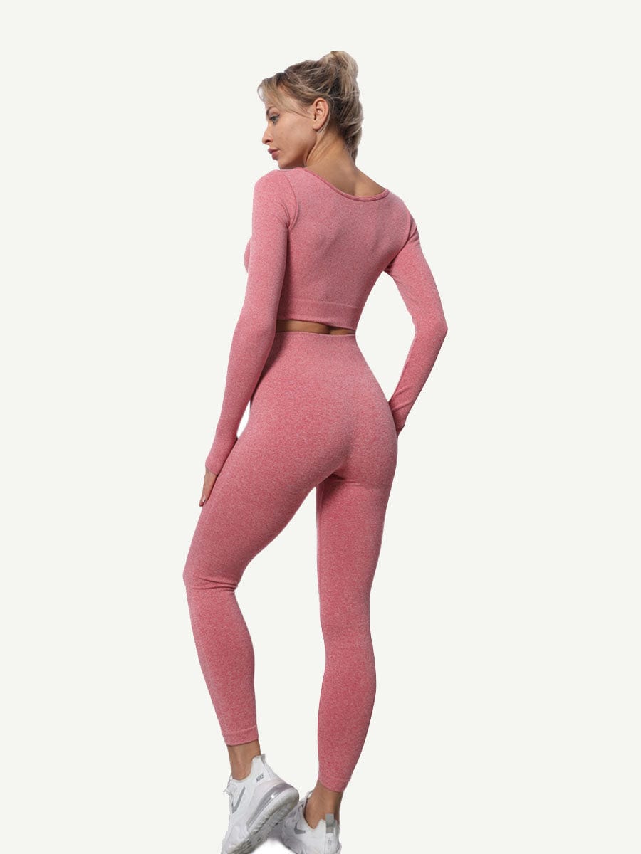Wholesale Seamless Knitting Yoga Gymwear Suits with Long Sleeves and Pants