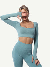Wholesale Seamless Knitting Yoga Gymwear Suits with Long Sleeves and Pants