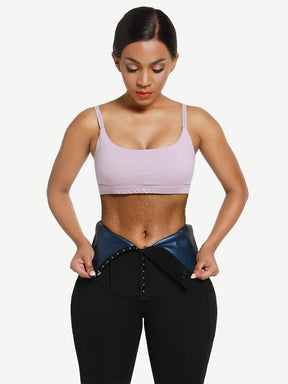 Cropped Pants with Blue PU Coated Lining and Single Waistband