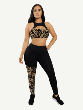 Wholesale Sports Bra With Leopard-print And Black Splice