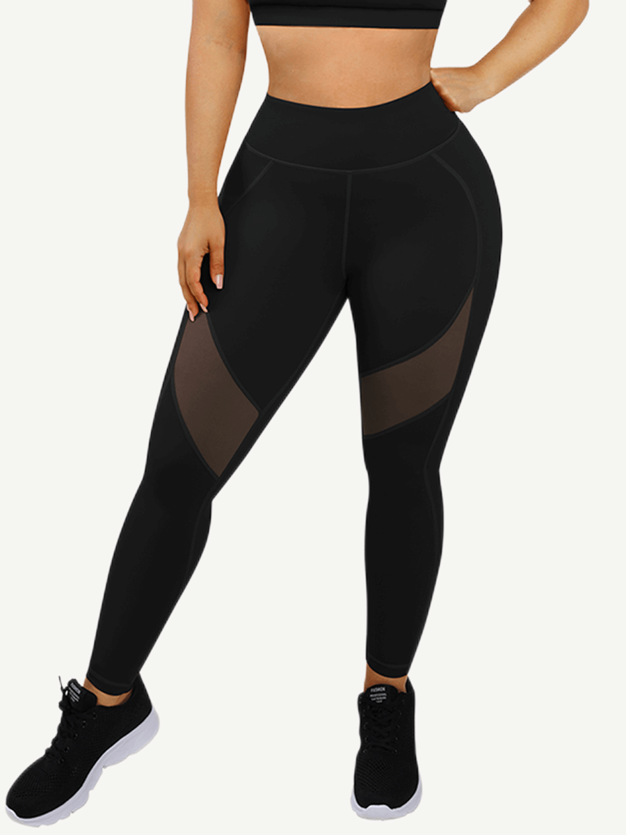 Wholesale Yoga Pants With See-through Tulle Splicing