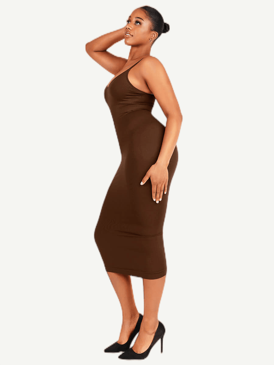 Wholesale 🌿Eco-friendly Spaghetti Strap V-neck Snatched Seamless Shaper Dress