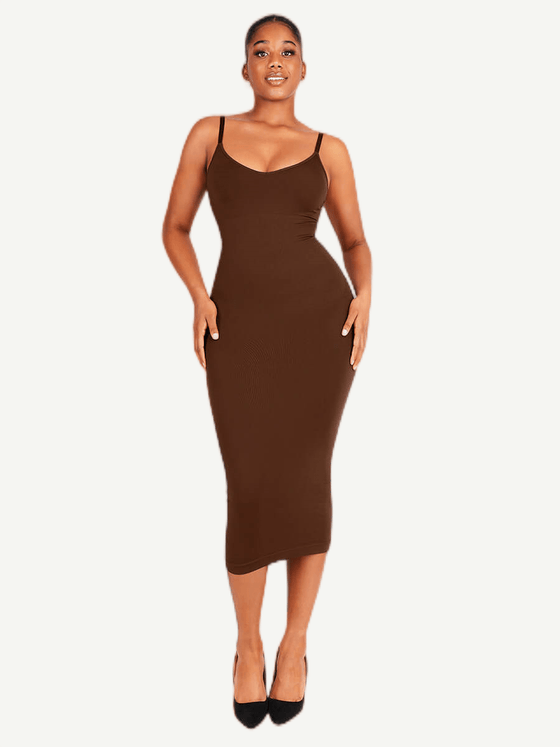 Wholesale 🌿Eco-friendly Spaghetti Strap V-neck Snatched Seamless Shaper Dress