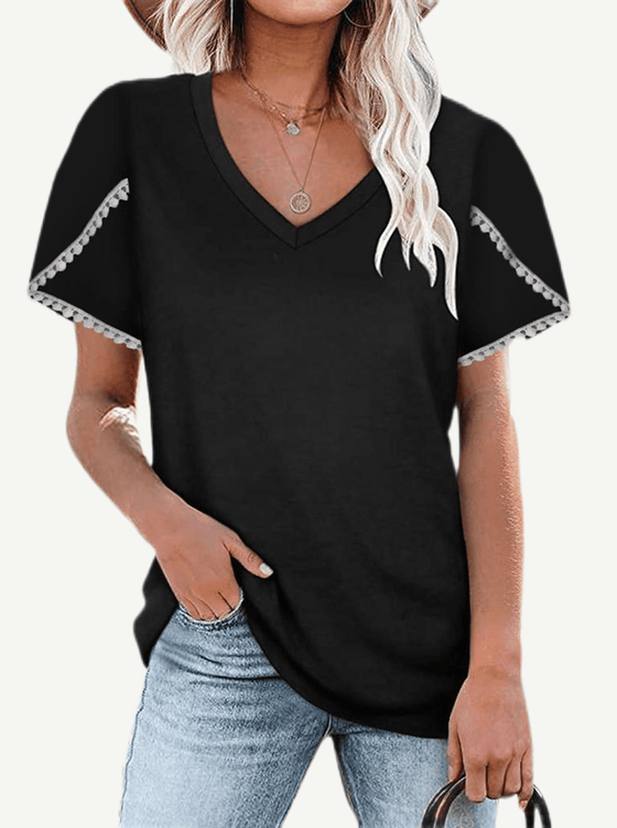 Wholesale V-Neck Lace Panel Top