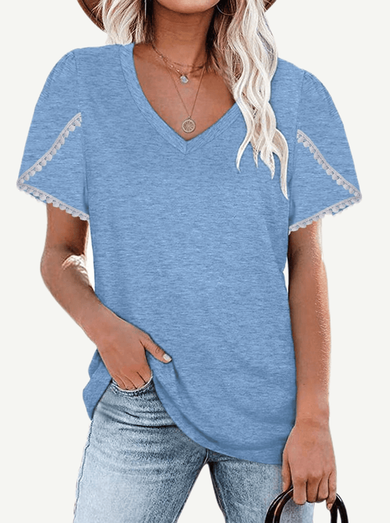 Wholesale V-Neck Lace Panel Top