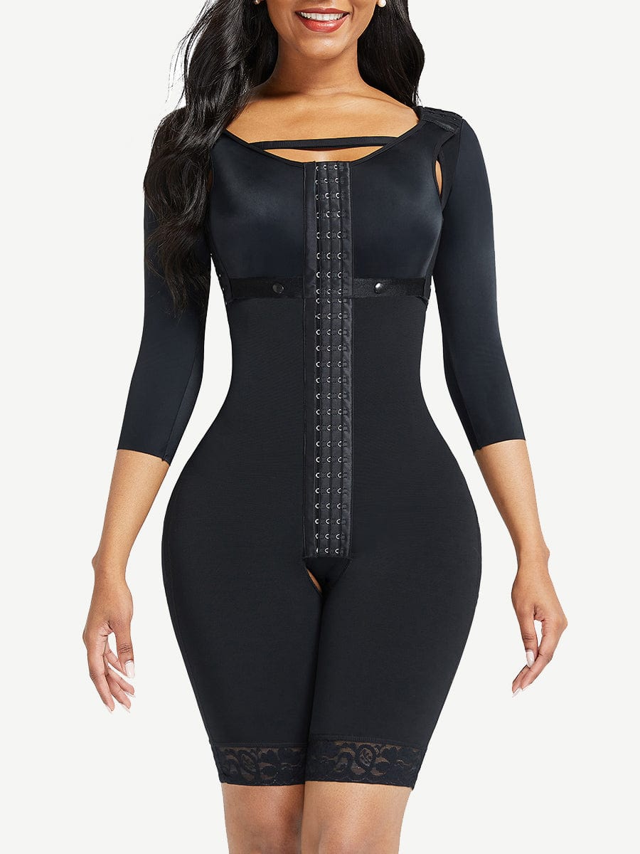 Wholesale Lace Trim Hourglass Post-surgical Body Shaper With Sleeves Good Elastic
