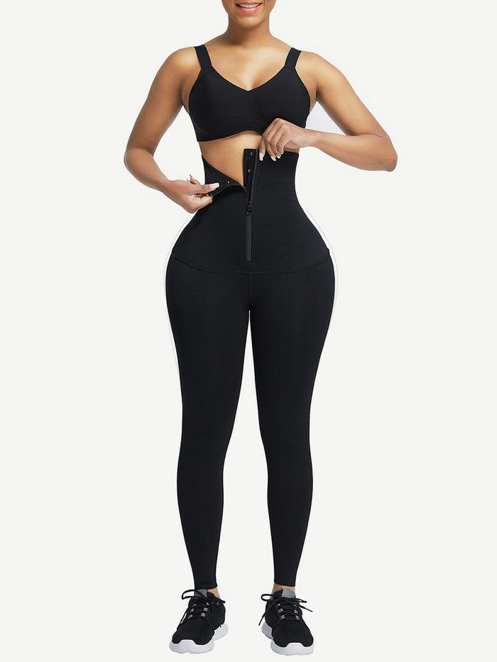 Wholesale Black Waist Trainer 2-In-1 Leggings With Zipping Hourglass Figure