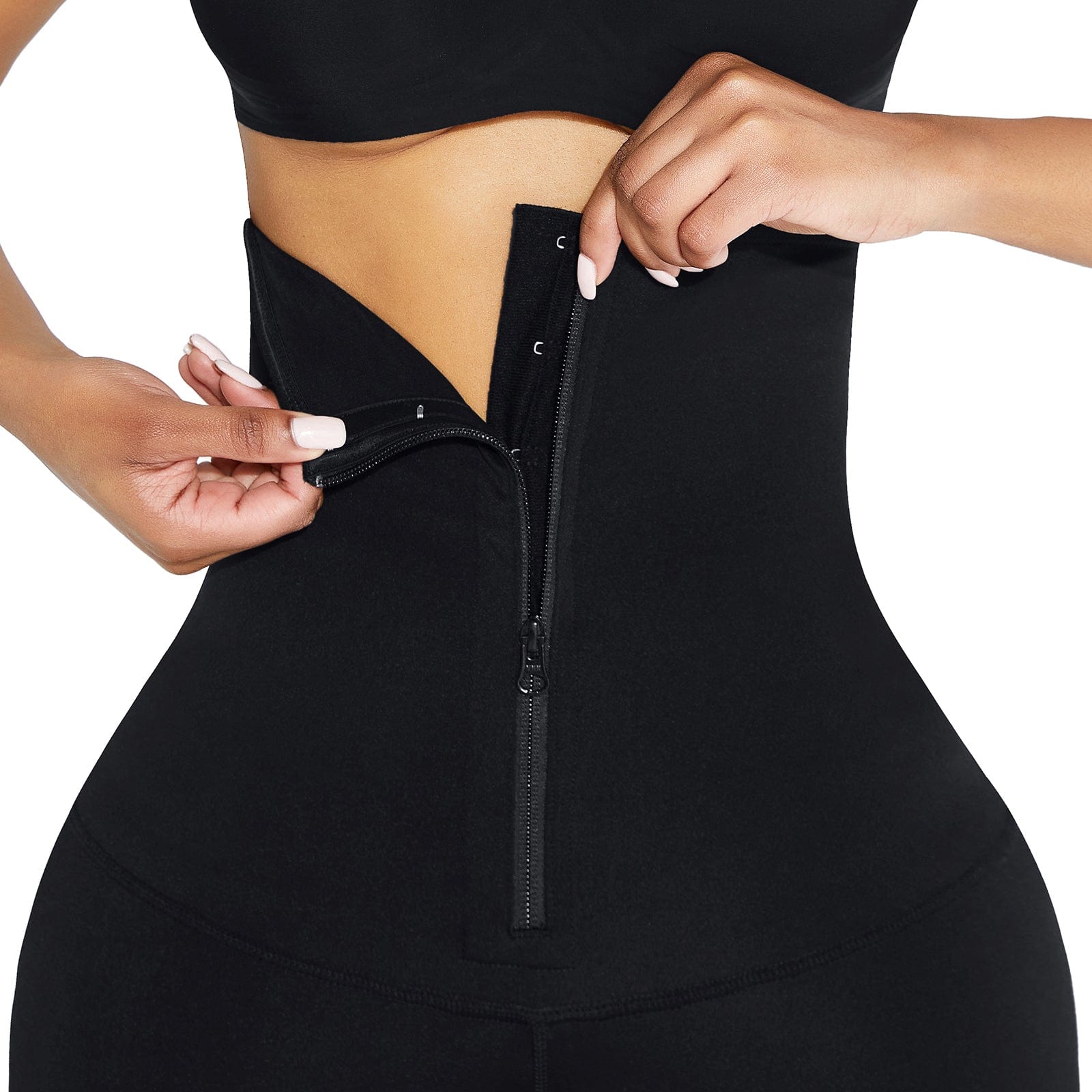 Wholesale Black Waist Trainer 2-In-1 Leggings With Zipping Hourglass F