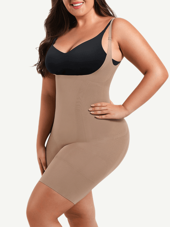Wholesale Seamless Open-Bust Abdomen Flattening Mid-Thigh Bodysuit