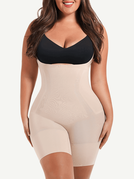 Wholesale Seamless Open-Bust Abdomen Flattening Mid-Thigh Bodysuit