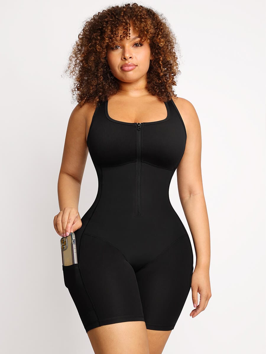 Wholesale Stretch Athletic Bodysuit With Pockets