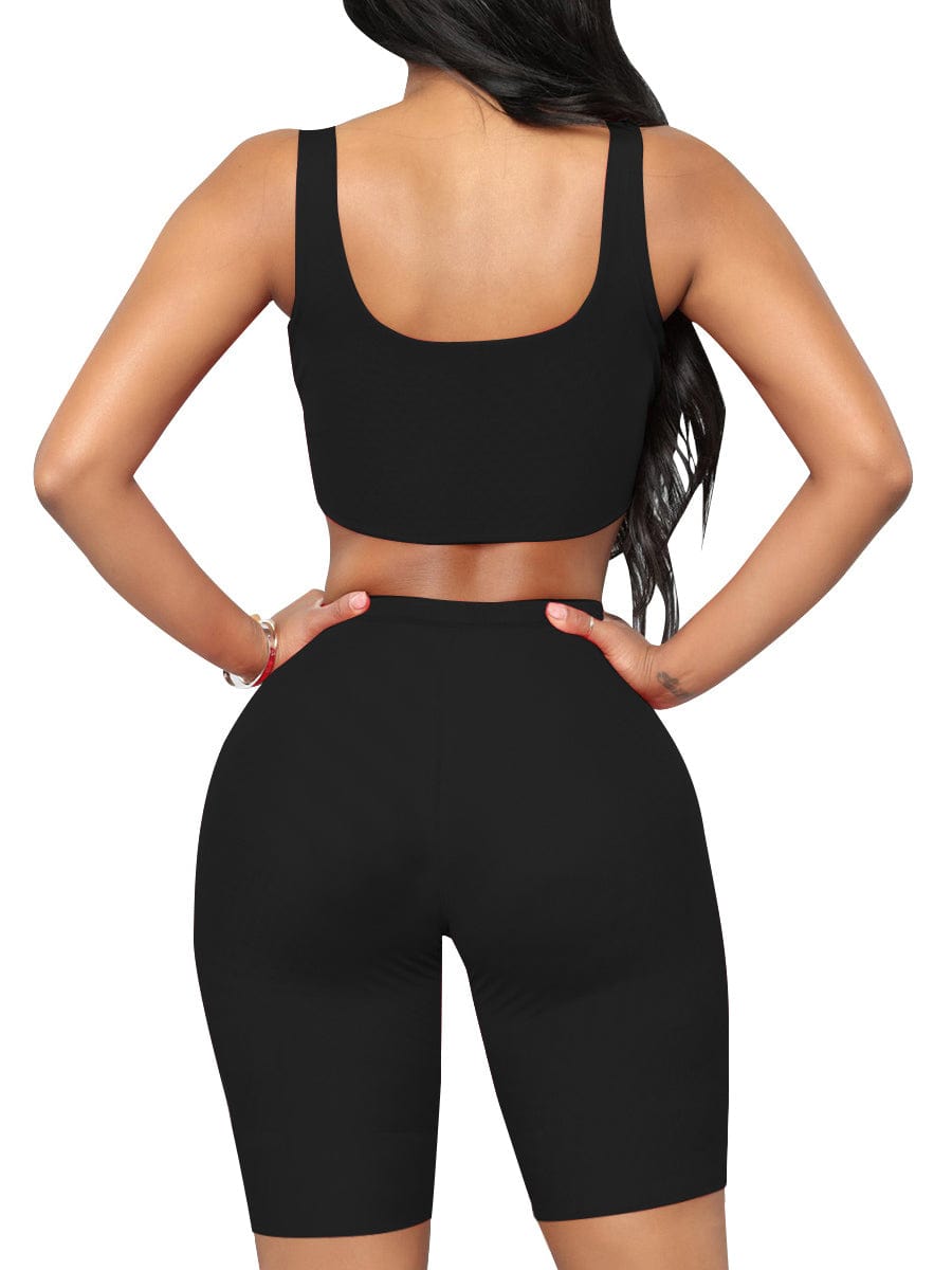 Wholesale Stretched Black Scoop Neck Sports Suit High-Waist Running
