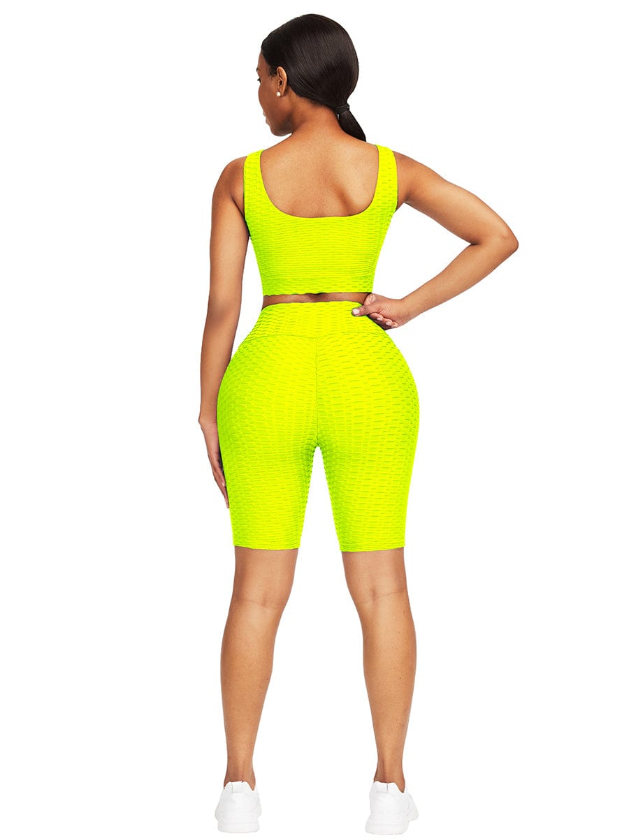 Wholesale Well-Suited Jacquard High Waist Crop Sports Suit For Female Runner