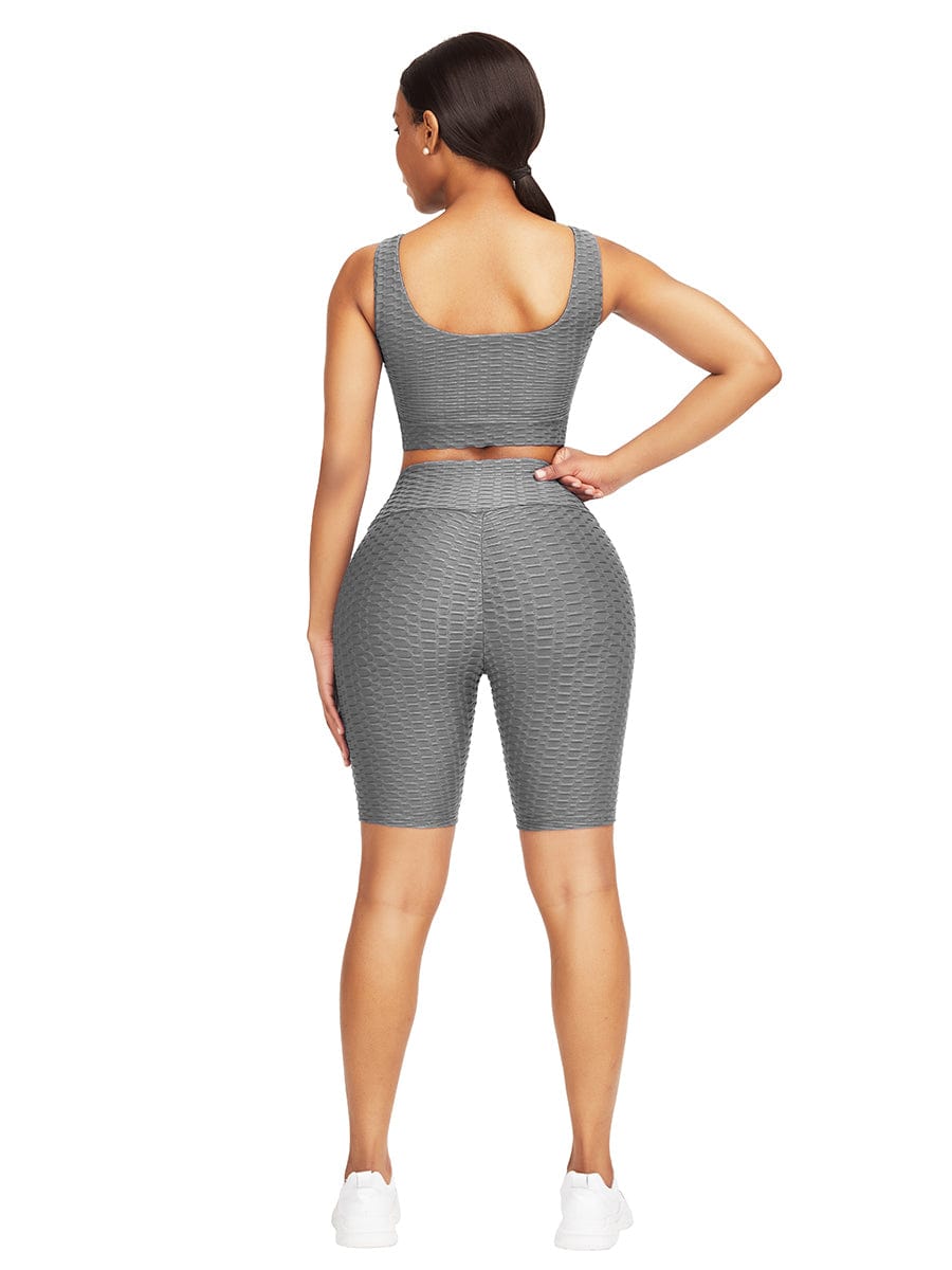 Wholesale Well-Suited Jacquard High Waist Crop Sports Suit For Female Runner