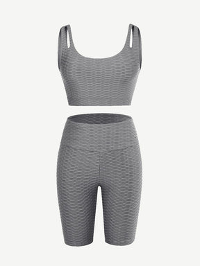 Quick Drying Gray Jacquard Yoga Top High Waist Shorts Close-Fitting