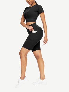 Wholesale Close-Fitting Raglan Sleeve Top High Waist Shorts For Ladies