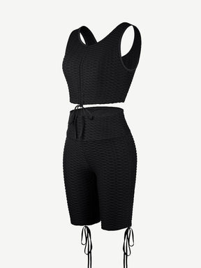 Wholesale Eye Catching Black Drawstring Athletic Suit High Waist For Fitness