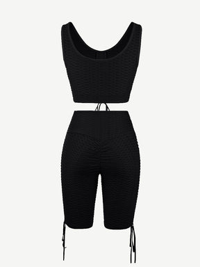 Wholesale Eye Catching Black Drawstring Athletic Suit High Waist For Fitness