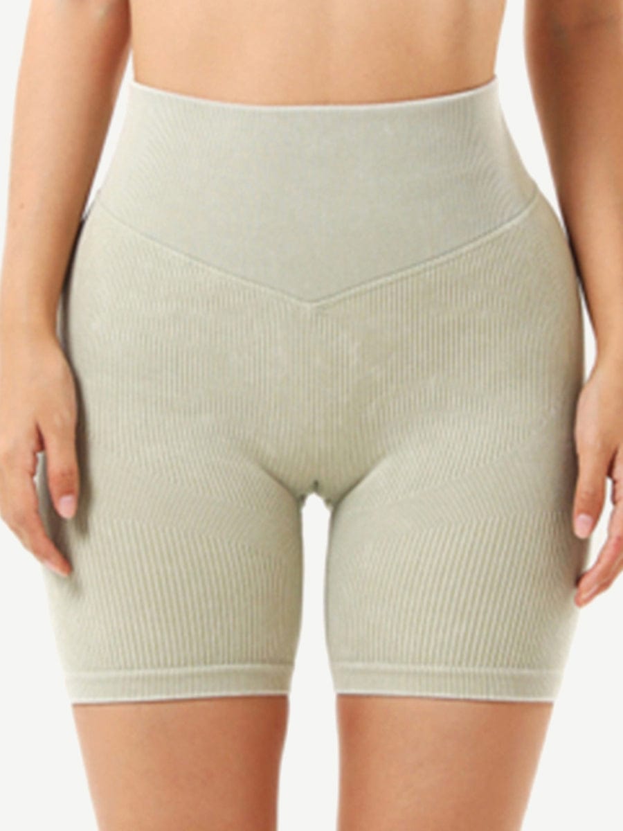 Wholesale Seamless Wash V Waist Ribbed Fabric Mini Shorts