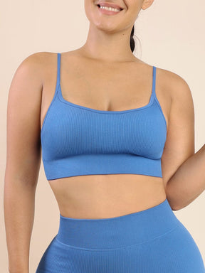 Wholesale Blue Seamless Ribbed Women's Sports Yoga Sling Bra