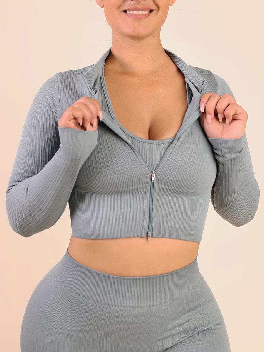 Wholesale Women's Sports Wear Elastic Ribbed Tops