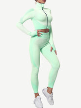 Wholesale Cutie Zipper Patchwork 2 pcs Yoga Suit Thumbhole Elastic