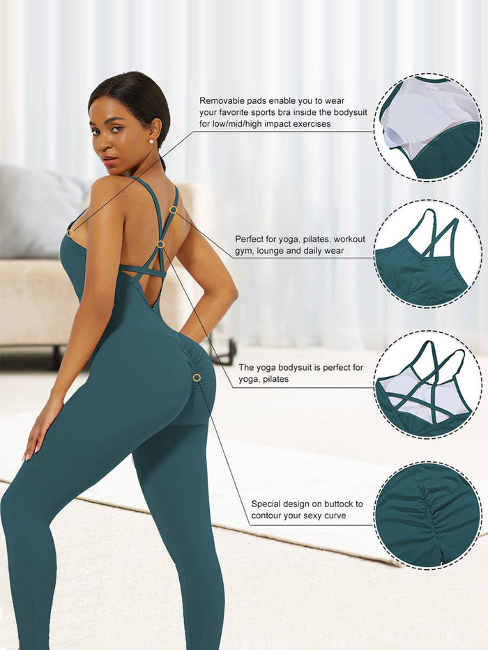 Wholesale Strappy Back Removable Pads Yoga Bodysuit For Women