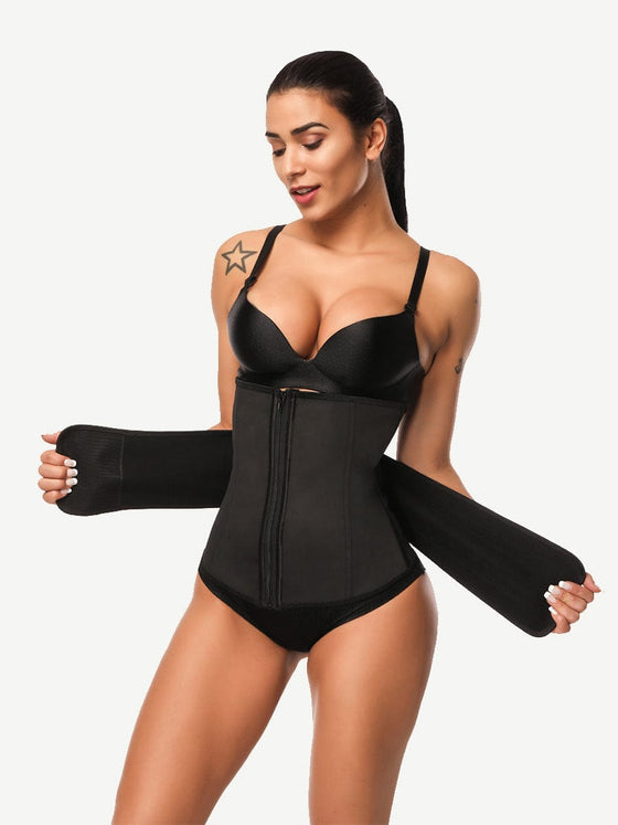 Wholesale Long Torso 9 Steel Bones Latex Waist Trainer Corset with Adjustable Hook Closure Zipper and Velcro