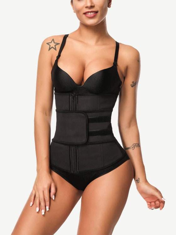 Wholesale Long Torso 9 Steel Bones Latex Waist Trainer Corset with Adjustable Hook Closure Zipper and Velcro