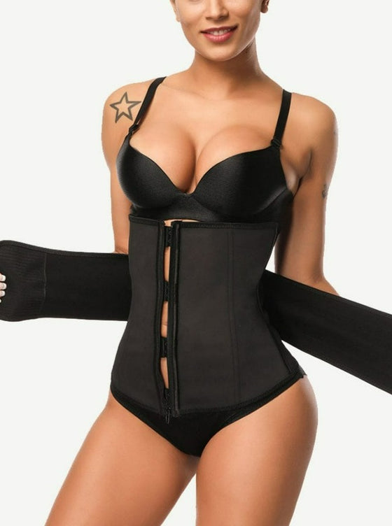 Wholesale Long Torso 9 Steel Bones Latex Waist Trainer Corset with Adjustable Hook Closure Zipper and Velcro