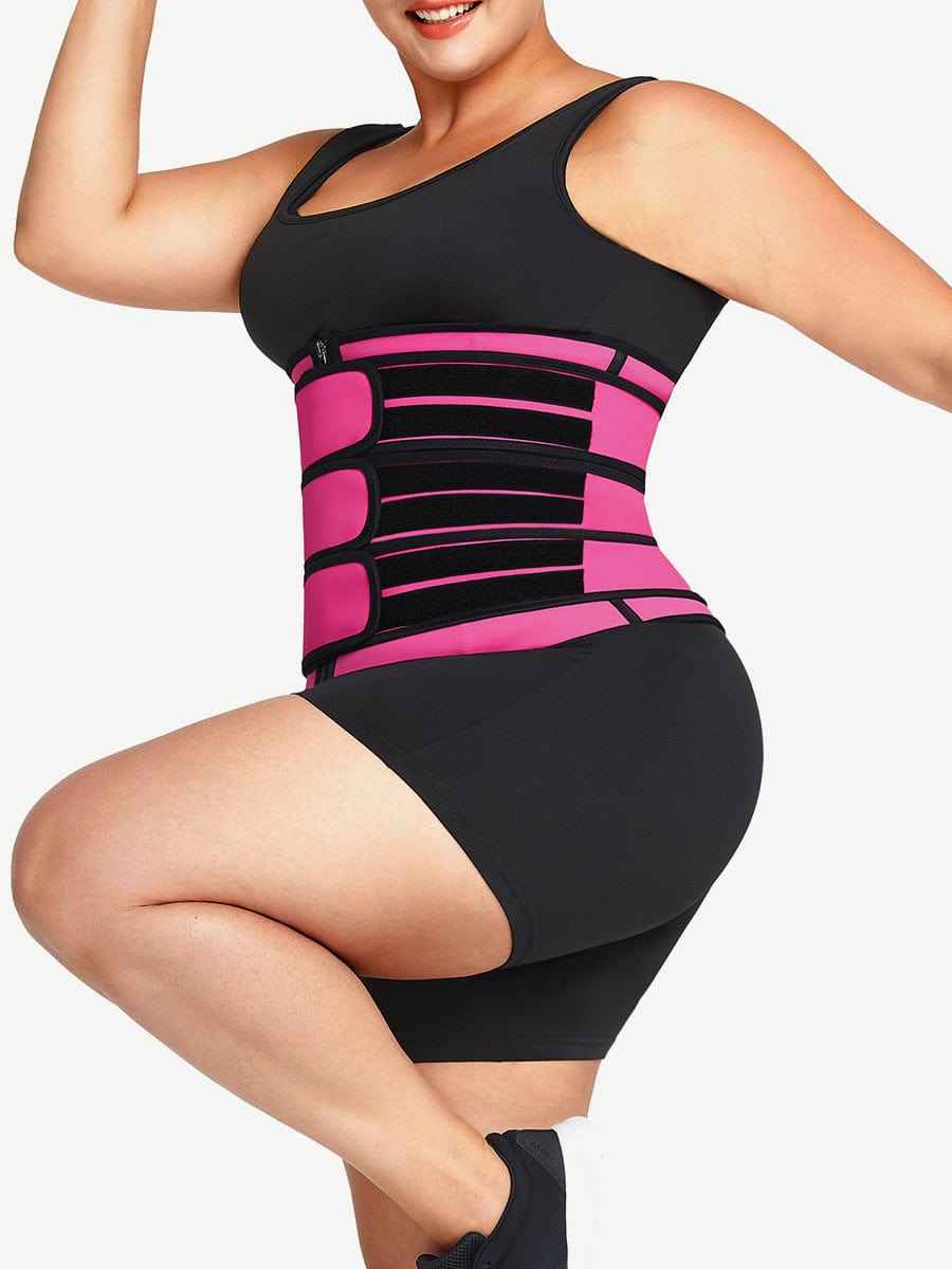 Wholesale Rose Red Tummy Waist Trainer 7 Steel Bones Latex Zipper Control Midsection